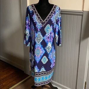 Chico’s Purple Printed V-Neck Midi Dress